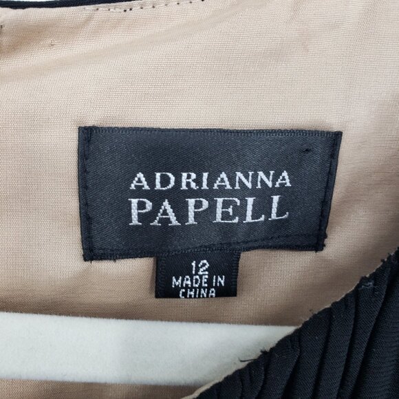 Adrianna Papell Ruched Mesh Sheath Cocktail Dress 12 Sleeveless Nude Black Tan - Picture 3 of 10